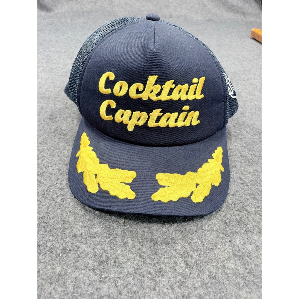 West Marine Cocktail Captain Navy Blue Trucker Hat Anchor Snapback Cap